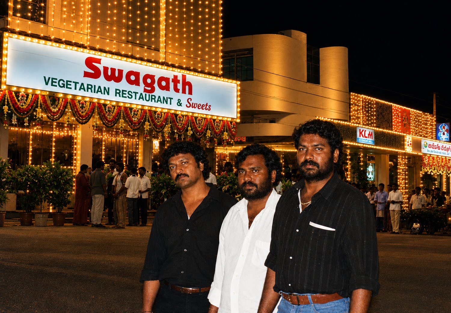 Bhaskar, Ravinder and Harishankar Dhanturi outside the first Swagath restaurant